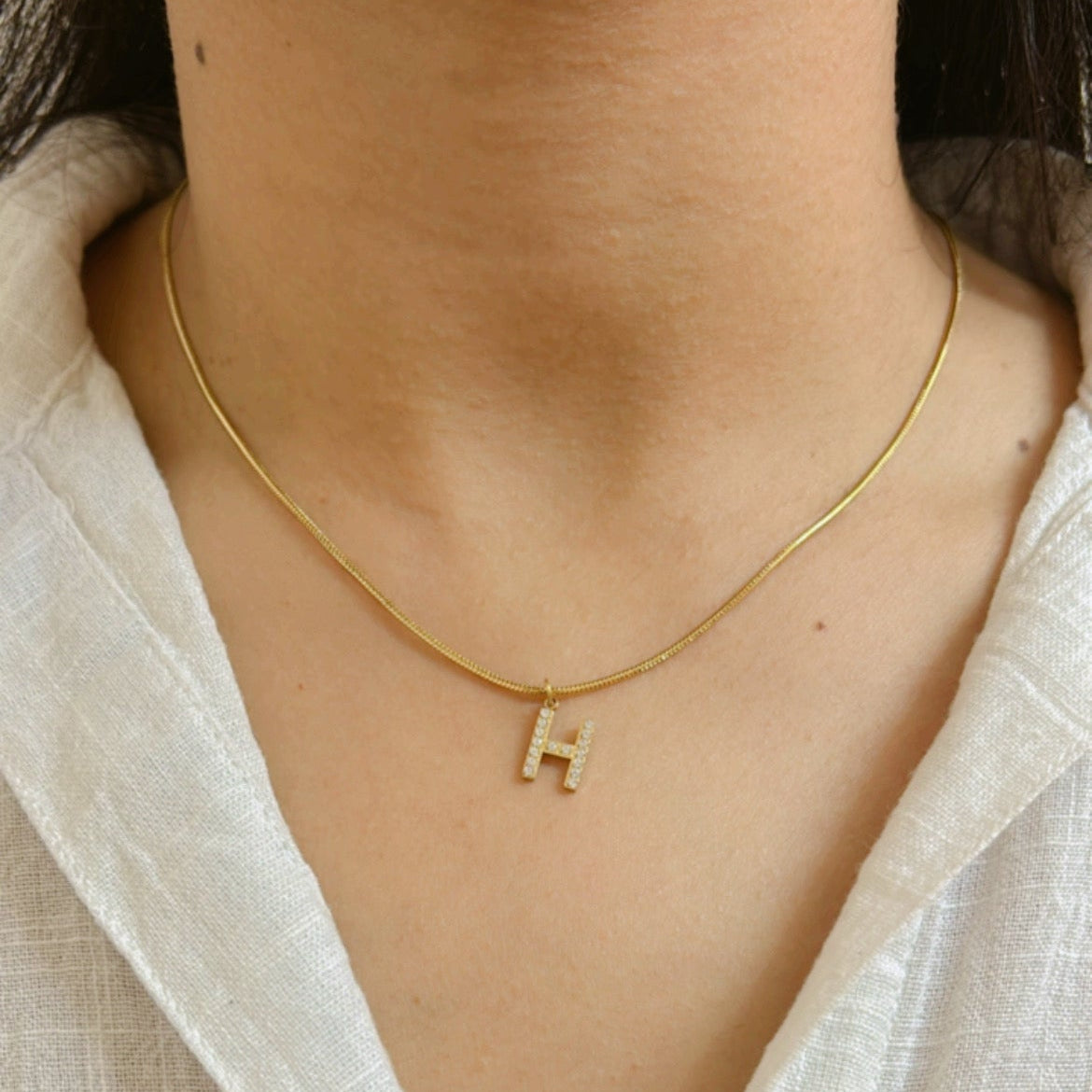 Studded Initial H Necklace