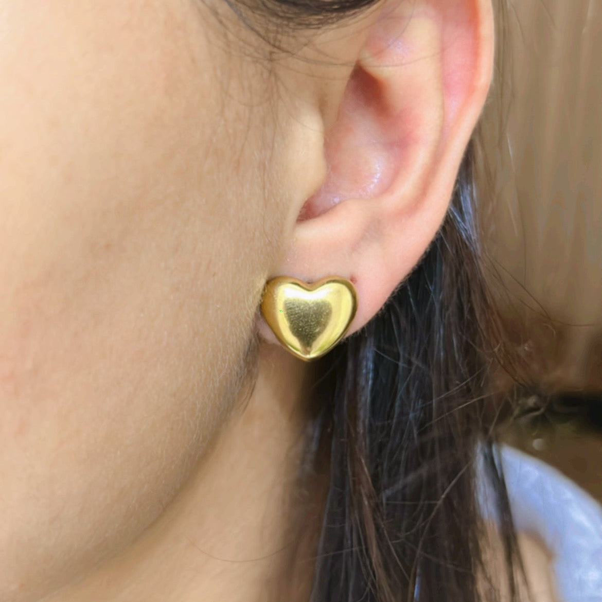 Studded Heart Hoops Wearing Image 