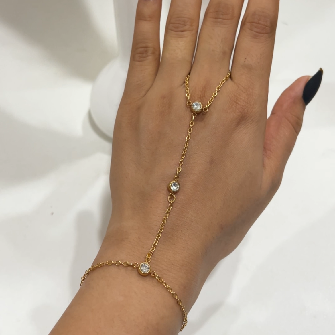 Triple Stone Hand Chain Bracelet